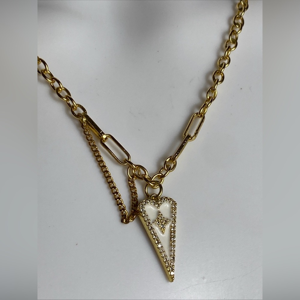 Melania Clara Chain necklace enamel and pave crystal triangle pendant 20”